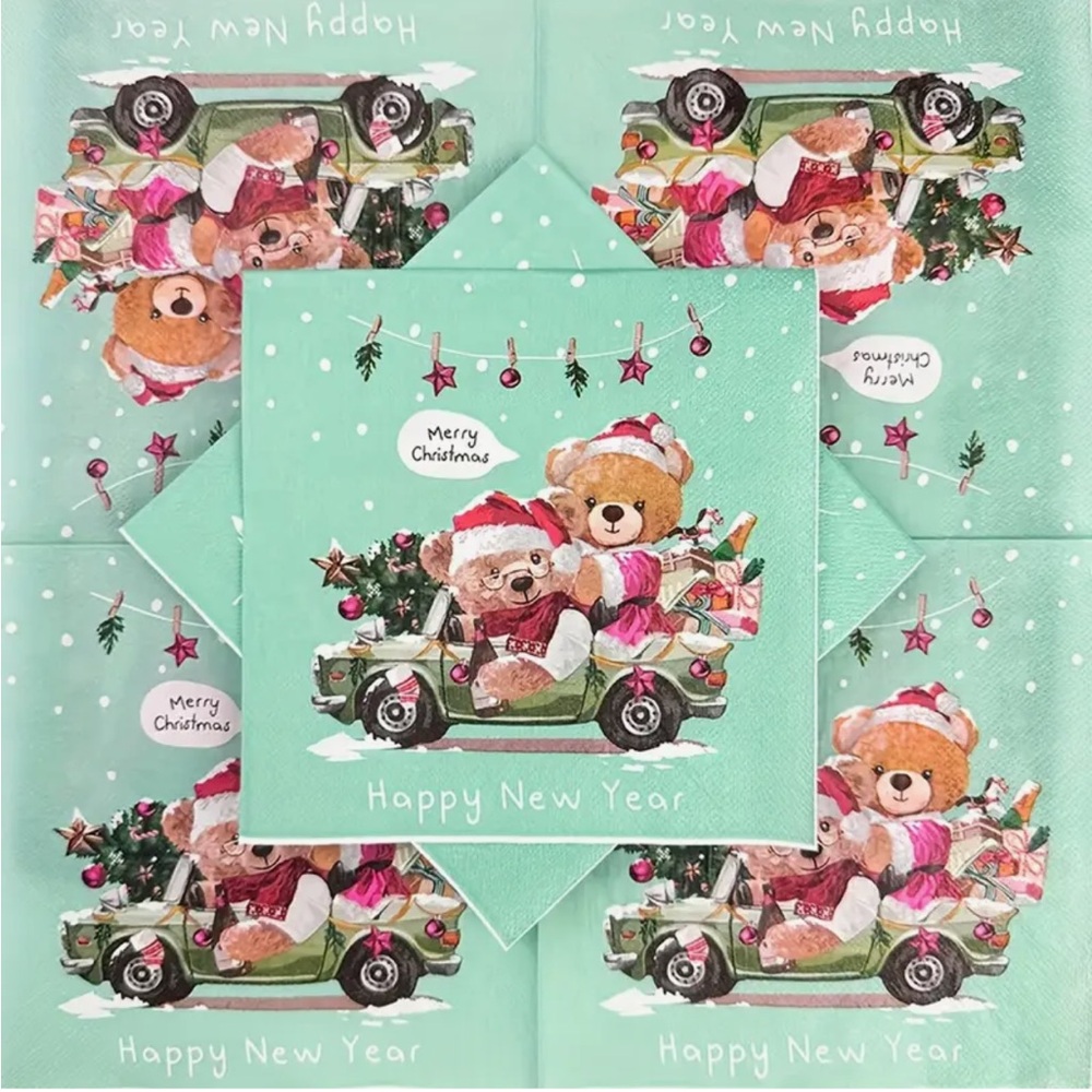 Festive Mom and Papá Bear Green Christmas Paper Luncheon Napkins, 20 ct